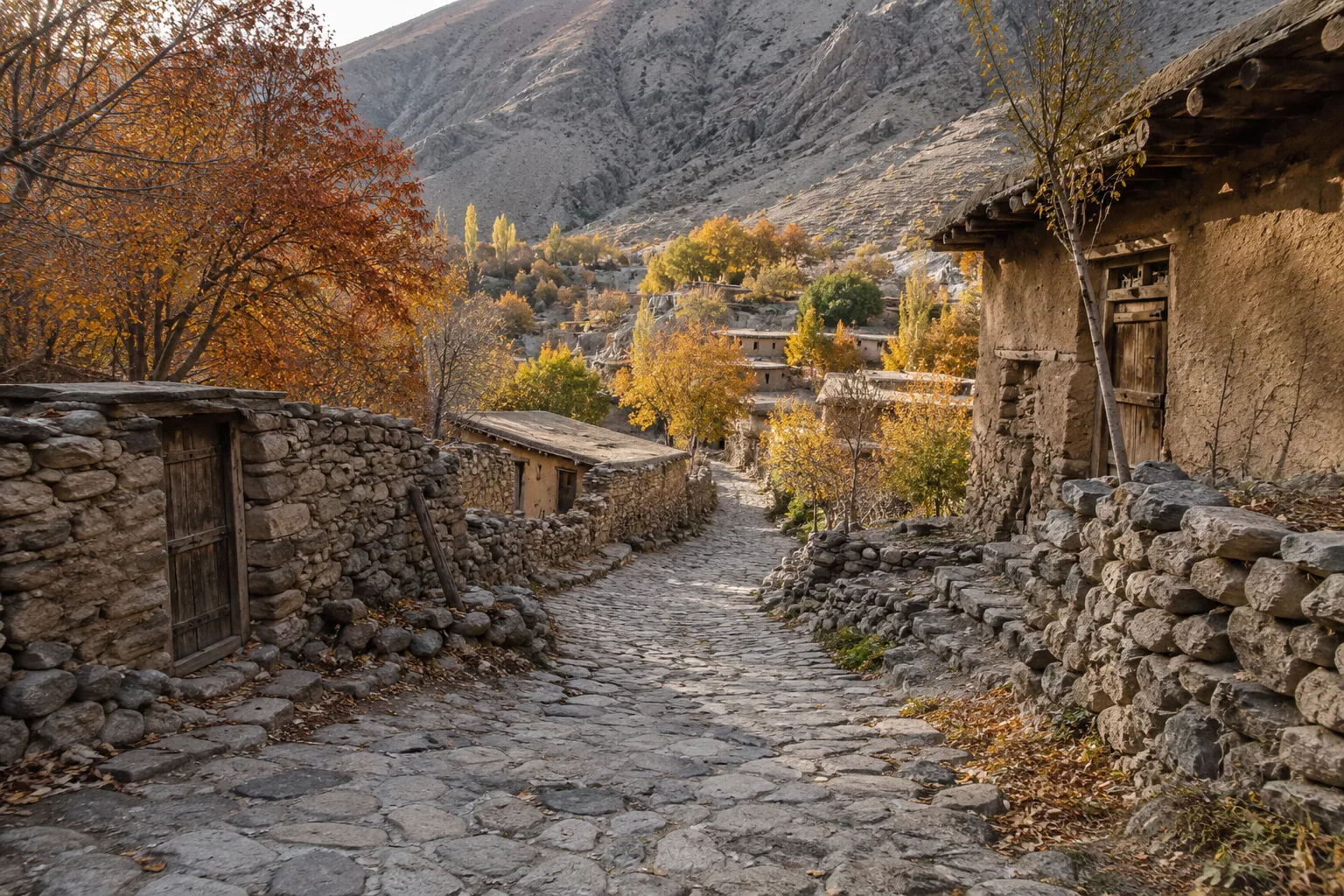 پاییز در کوچه‌های روستای کوهستانی